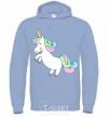 Men`s hoodie Pastel unicorn with heart sky-blue фото