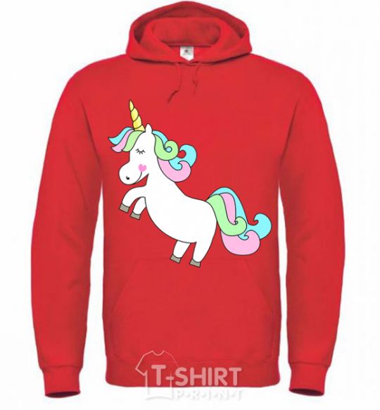 Men`s hoodie Pastel unicorn with heart bright-red фото