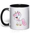 Mug with a colored handle Cute unicorn black фото