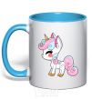 Mug with a colored handle Cute unicorn sky-blue фото