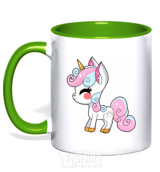 Mug with a colored handle Cute unicorn kelly-green фото