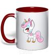 Mug with a colored handle Cute unicorn red фото