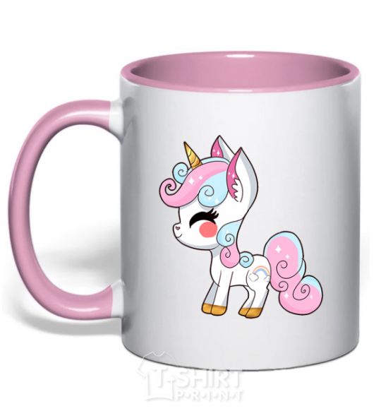 Mug with a colored handle Cute unicorn light-pink фото