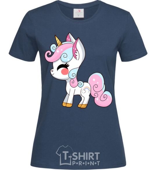 Women's T-shirt Cute unicorn navy-blue фото