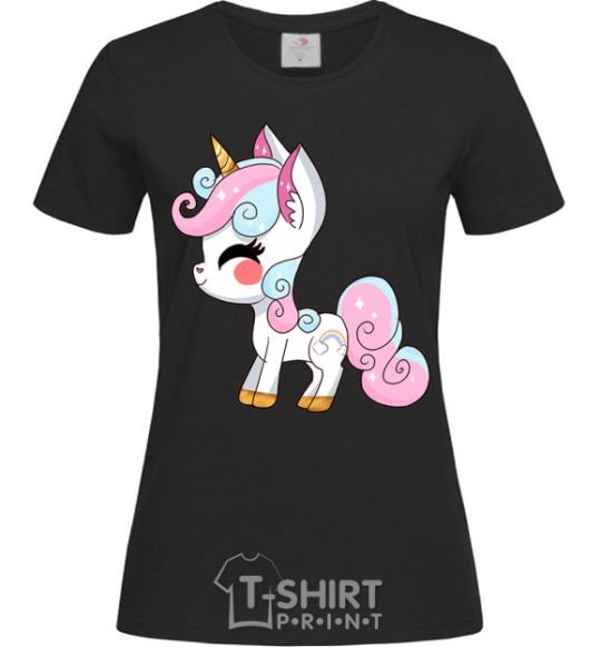 Women's T-shirt Cute unicorn black фото