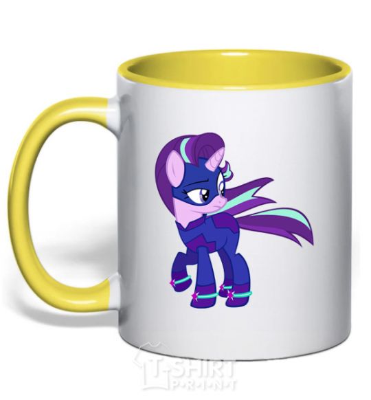 Mug with a colored handle Purple unicorn yellow фото