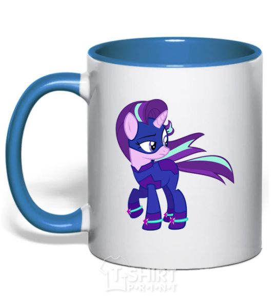 Mug with a colored handle Purple unicorn royal-blue фото