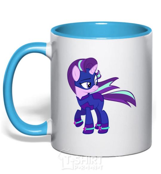 Mug with a colored handle Purple unicorn sky-blue фото