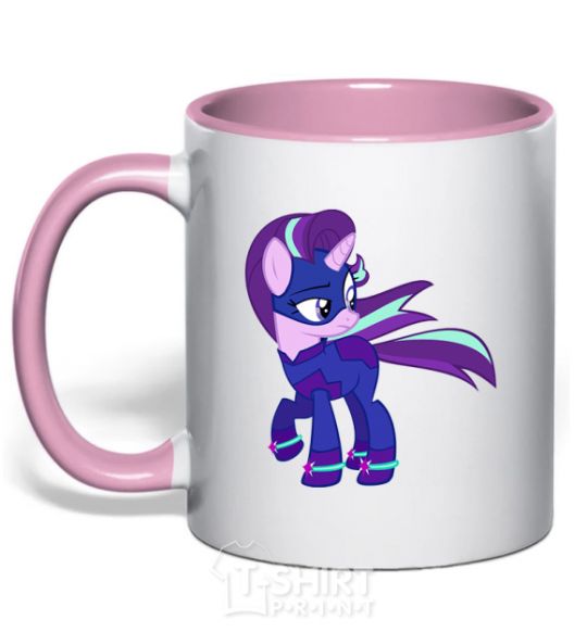 Mug with a colored handle Purple unicorn light-pink фото