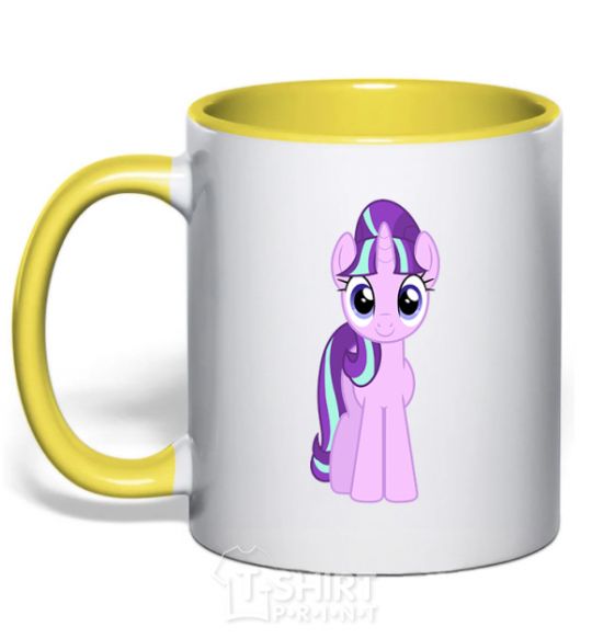 Mug with a colored handle Unicorn smile yellow фото