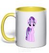 Mug with a colored handle Unicorn smile yellow фото