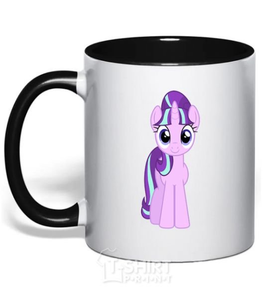 Mug with a colored handle Unicorn smile black фото