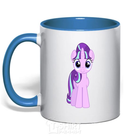 Mug with a colored handle Unicorn smile royal-blue фото