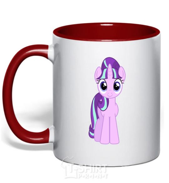 Mug with a colored handle Unicorn smile red фото