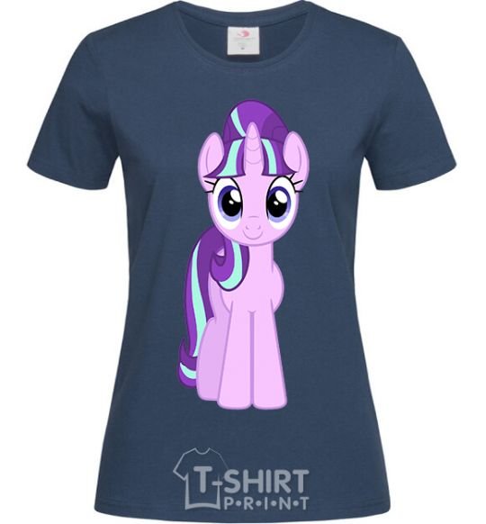 Women's T-shirt Unicorn smile navy-blue фото