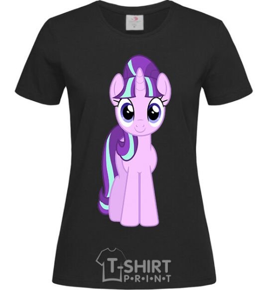 Women's T-shirt Unicorn smile black фото