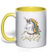 Чашка с цветной ручкой Sassy unicorn Солнечно желтый фото