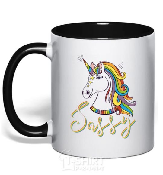 Чашка с цветной ручкой Sassy unicorn Черный фото