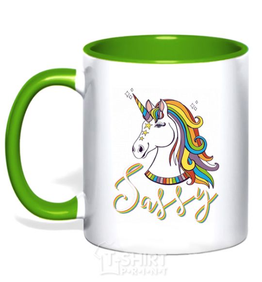 Чашка с цветной ручкой Sassy unicorn Зеленый фото