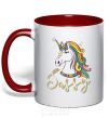 Mug with a colored handle Sassy unicorn red фото