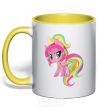 Mug with a colored handle Green unicorn yellow фото