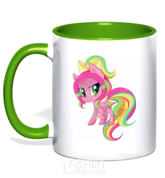 Mug with a colored handle Green unicorn kelly-green фото