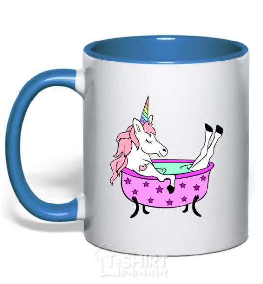 Mug with a colored handle Unicorn bath royal-blue фото