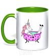 Mug with a colored handle Unicorn bath kelly-green фото