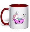 Mug with a colored handle Unicorn bath red фото