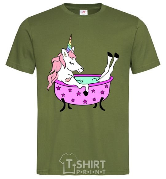 Мужская футболка Unicorn bath Оливковый фото