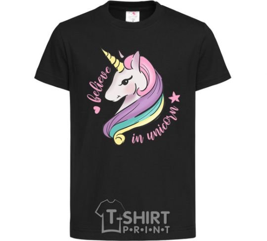 Kids T-shirt Believe in unicorn black фото