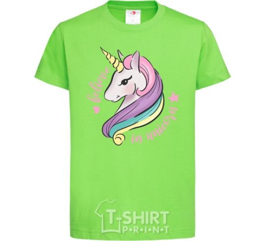 Детская футболка Believe in unicorn Лаймовый фото