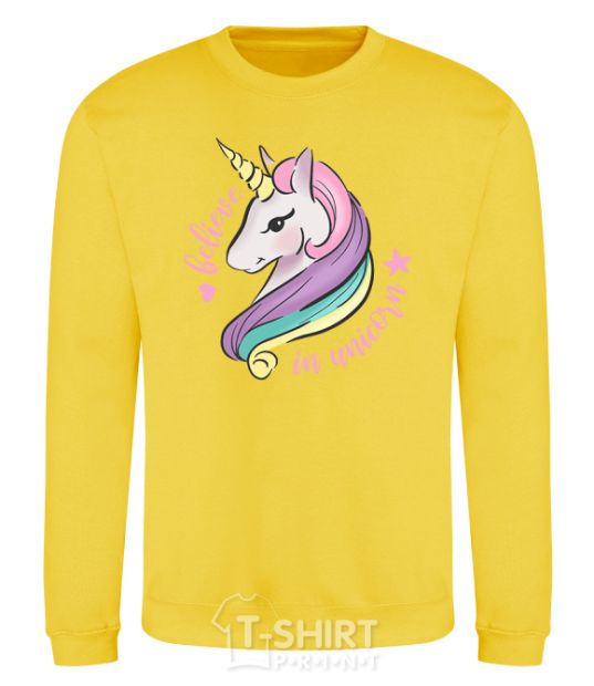 Sweatshirt Believe in unicorn yellow фото