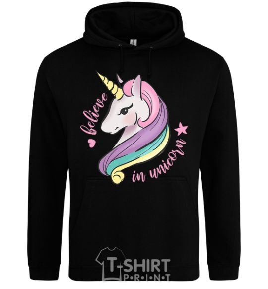 Men`s hoodie Believe in unicorn black фото