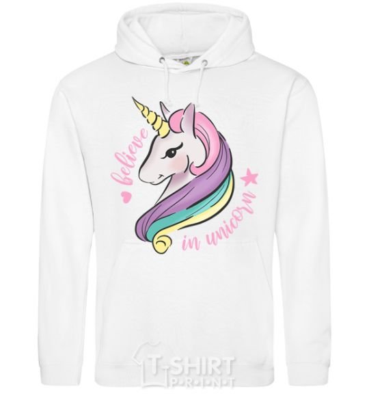 Men`s hoodie Believe in unicorn White фото