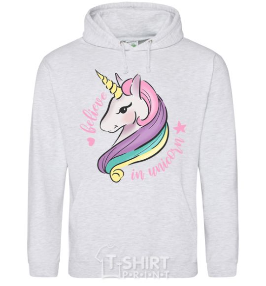 Men`s hoodie Believe in unicorn sport-grey фото