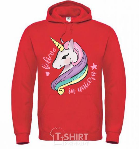 Men`s hoodie Believe in unicorn bright-red фото