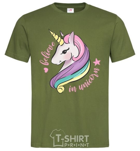 Men's T-Shirt Believe in unicorn millennial-khaki фото