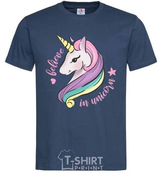 Men's T-Shirt Believe in unicorn navy-blue фото