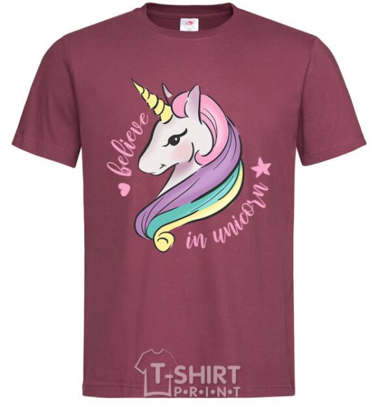 Men's T-Shirt Believe in unicorn burgundy фото