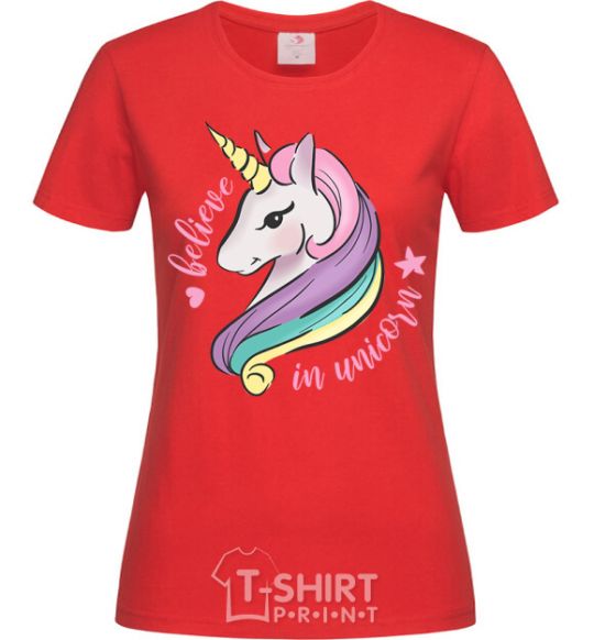 Женская футболка Believe in unicorn Красный фото