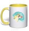 Mug with a colored handle Stay magic yellow фото