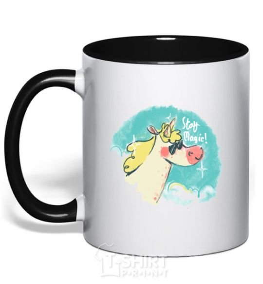 Mug with a colored handle Stay magic black фото