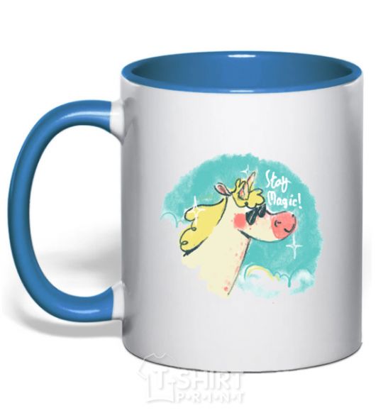 Mug with a colored handle Stay magic royal-blue фото