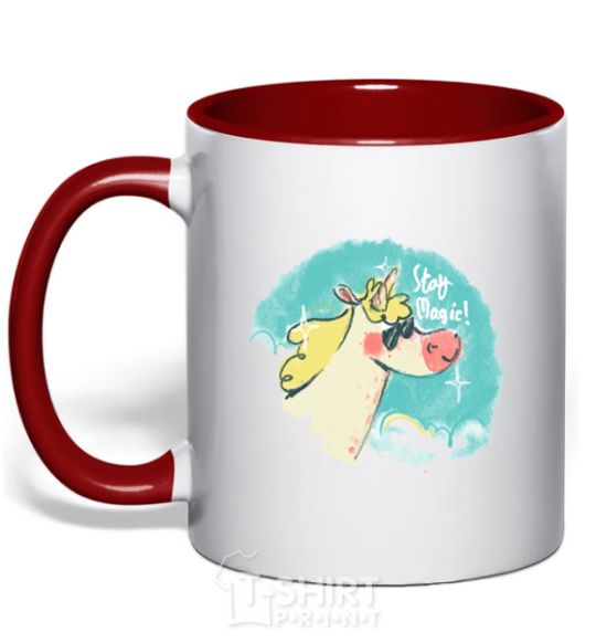 Mug with a colored handle Stay magic red фото