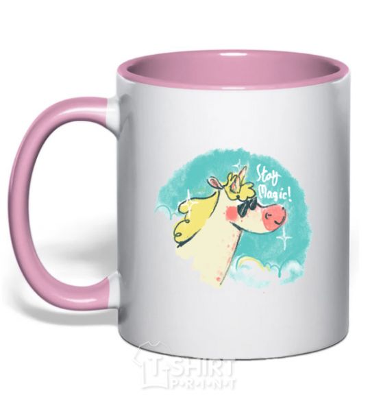 Mug with a colored handle Stay magic light-pink фото