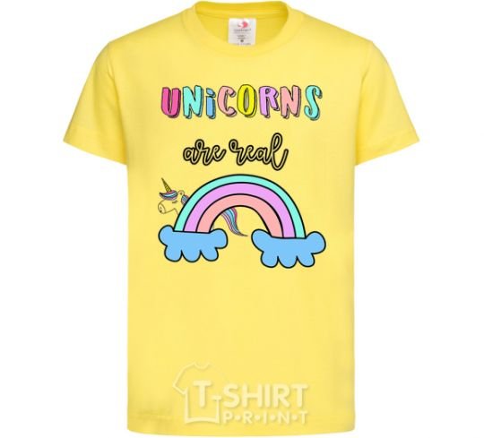 Kids T-shirt Unicorns are real cornsilk фото