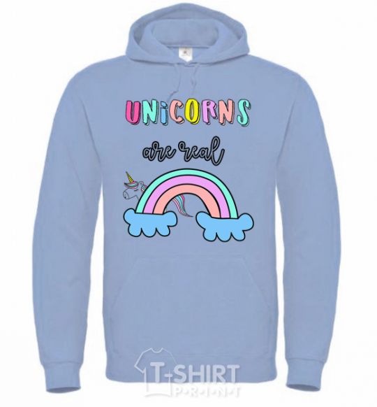 Men`s hoodie Unicorns are real sky-blue фото