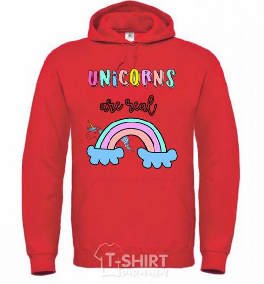 Men`s hoodie Unicorns are real bright-red фото