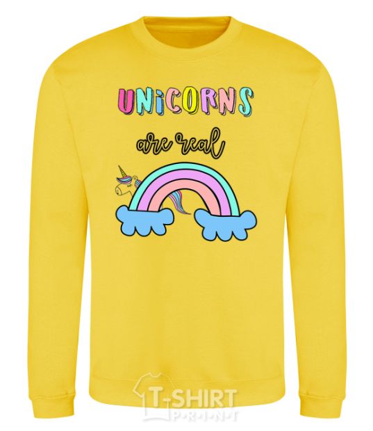 Sweatshirt Unicorns are real yellow фото
